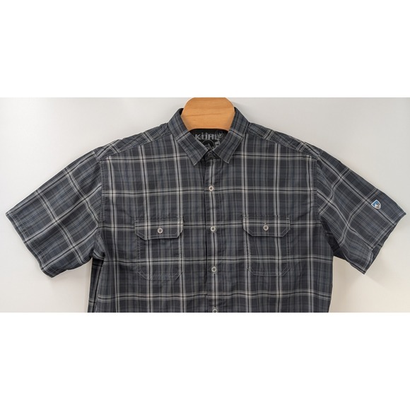 Kuhl Eluxur Plaid Shirt Mens XL Gray Blue Performance Short Sleeve Outdoor 7153 - Picture 5 of 9